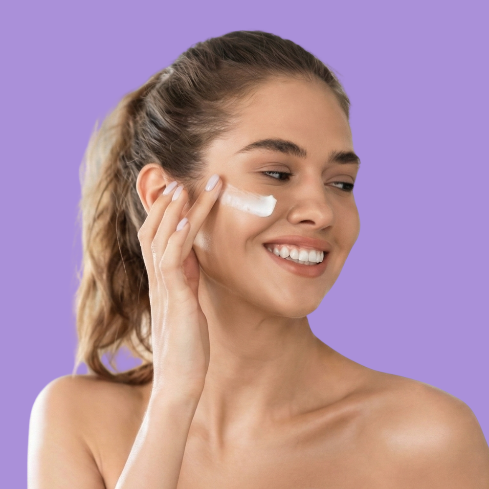 Clean beauty face moisturizer with a smooth cream texture, designed for normal to dry skin.