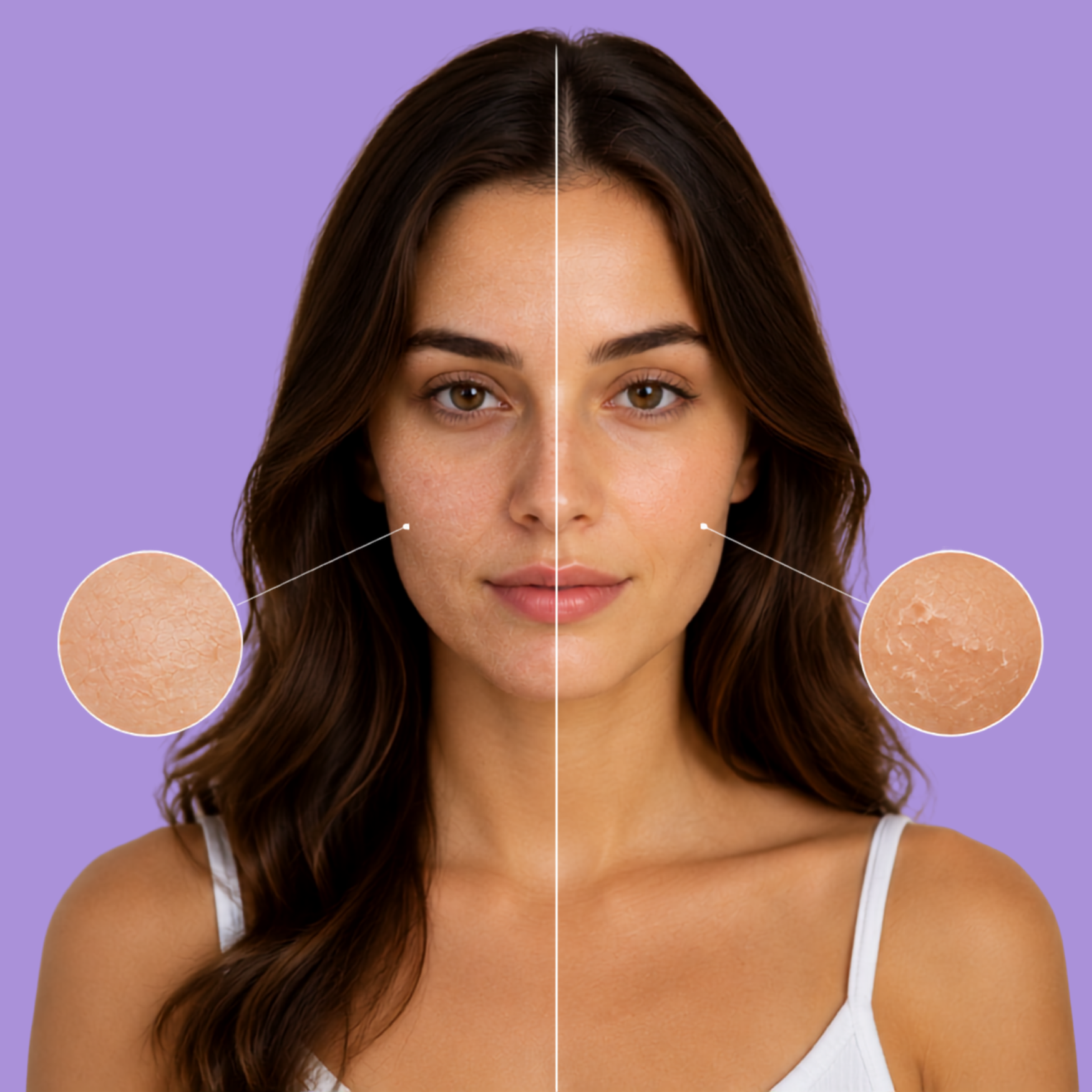 Dehydrated skin vs dry skin comparison showing causes, symptoms, and treatment tips.