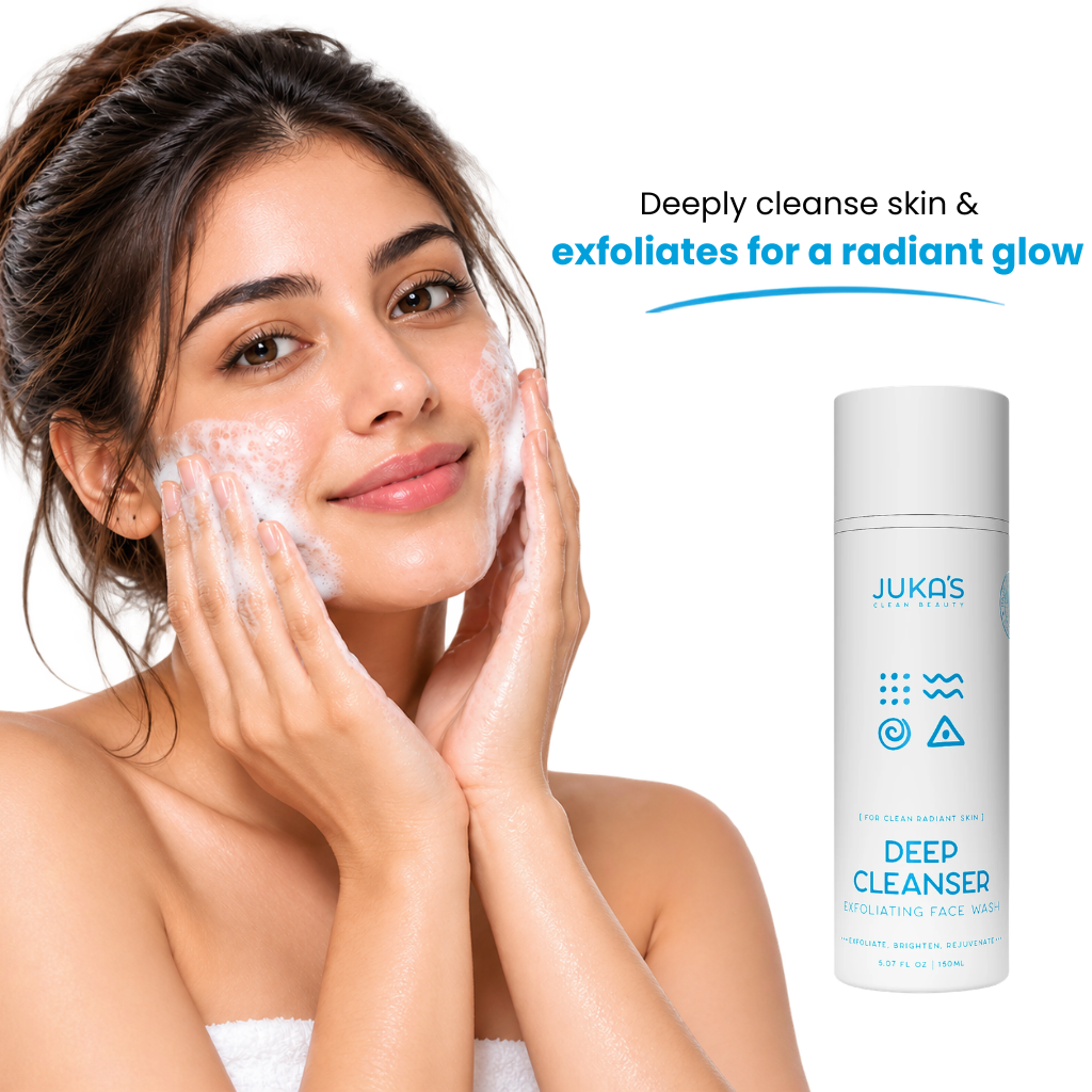 Woman using JUKA'S deep Facial Cleanser on her face