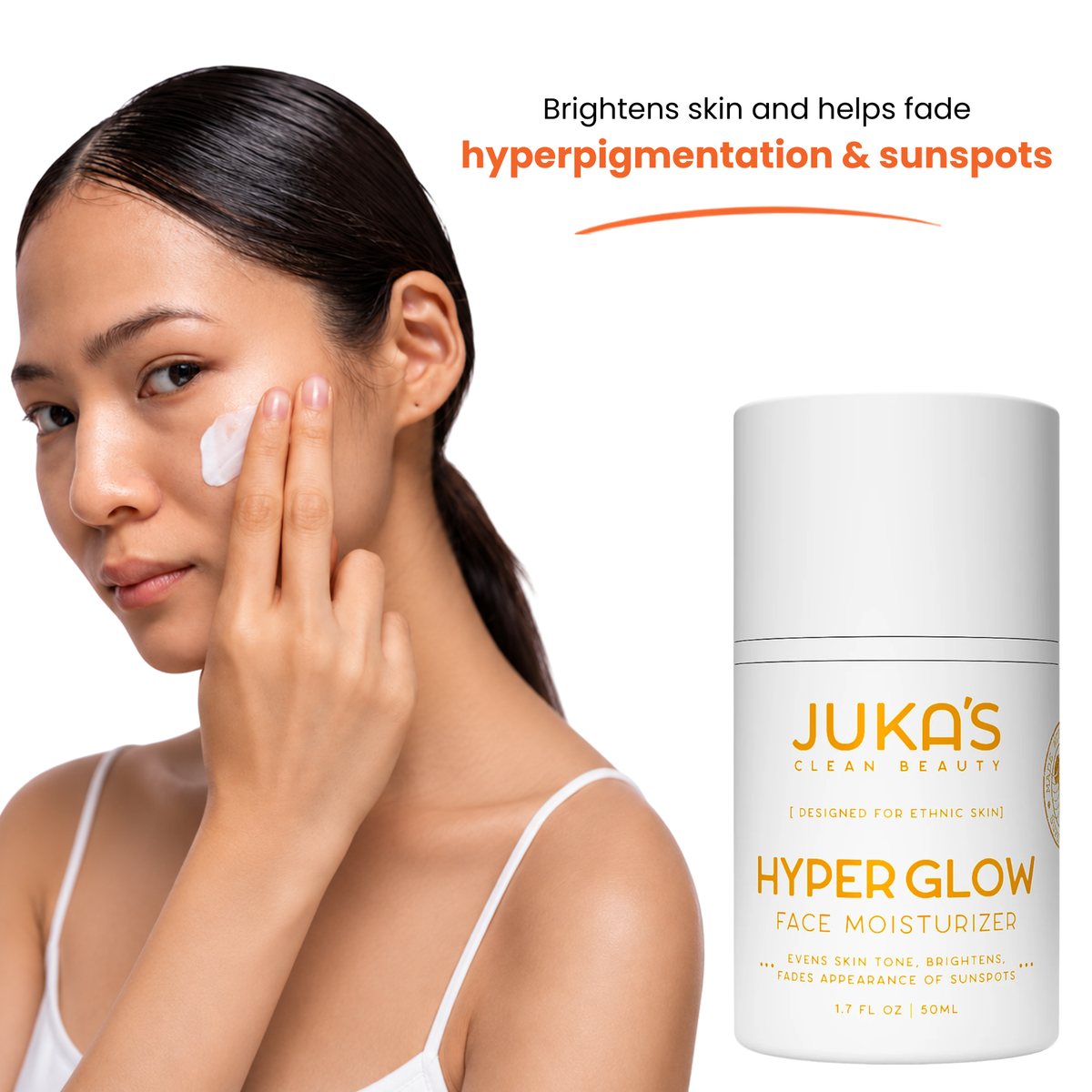 Woman applying JUKA'S Hyper Glow Face Moisturizer to her face